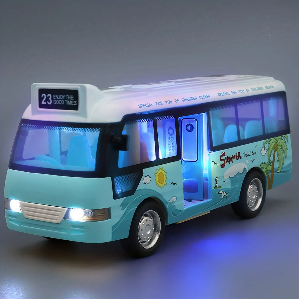 City Bus Toys Cars Die-Cast Plastic Airport Cars For Boys Girls, Pull Back Play Vehicle With Sound, Light Up & Open-able Doors Qme Opp bag