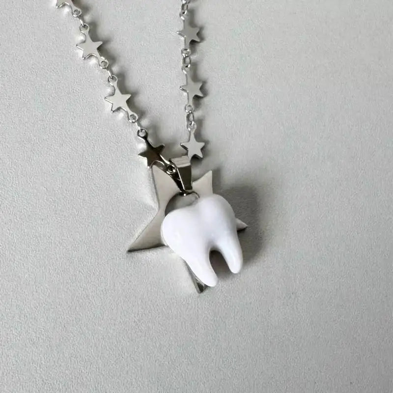 Unique Design Y2k Necklace Heart Star Cute Teeth Splicing Clavicle Chain Qme A1