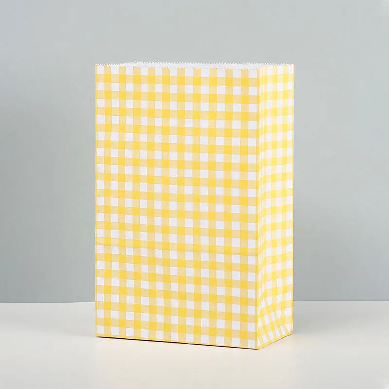 Colored Checkered Kraft Paper Bag Valentine's Day Christmas Packaging Qme 15x8x23cm YELLOW