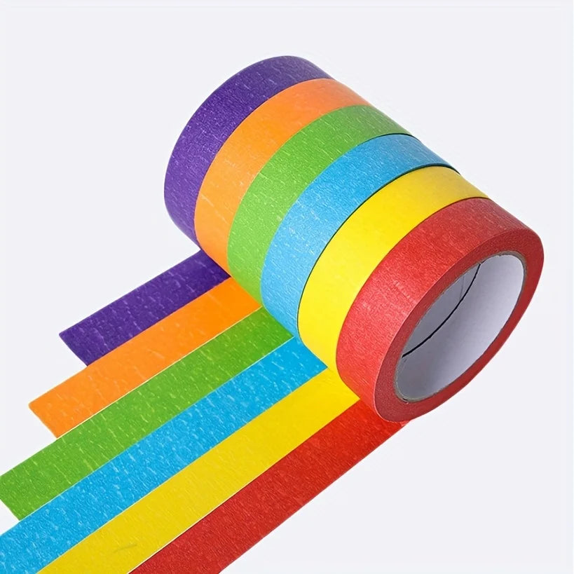 6 Rolls of Colored Masking Tape, Colored Painter's Tape for Arts and Crafts, Pack of 6, 1cm x 13m Drawing Tape, Craft Tape Qme 6pcs1set