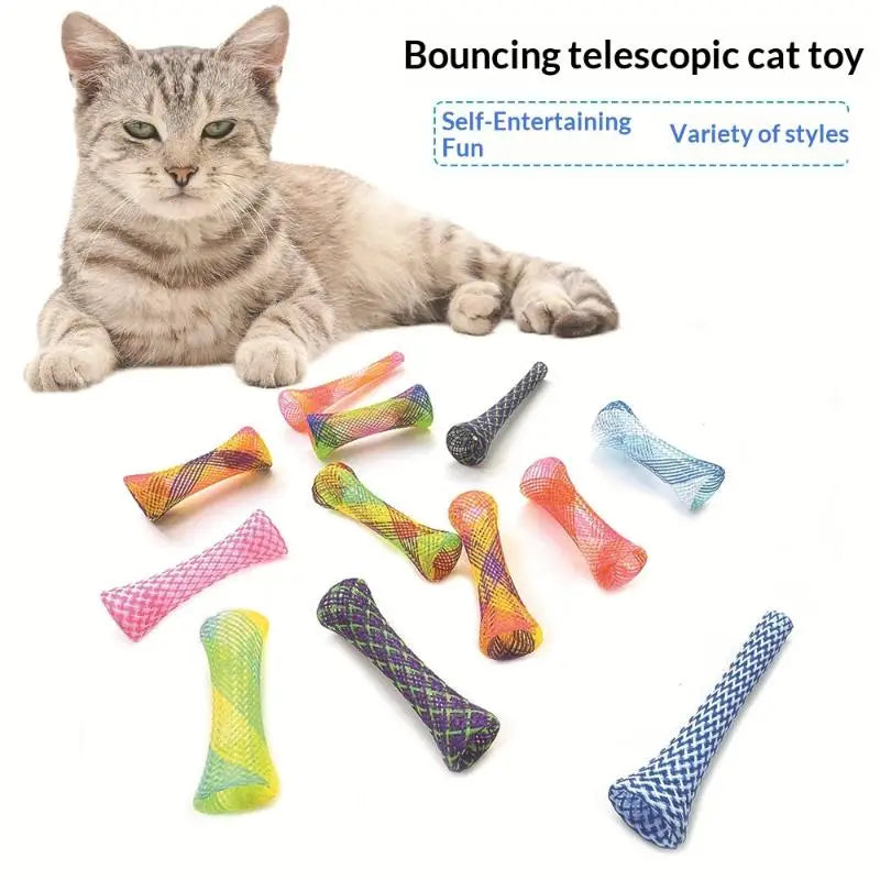 20 Colorful Cat Spring Toys Springy Mesh Stick Interactive Pet Toy Qme