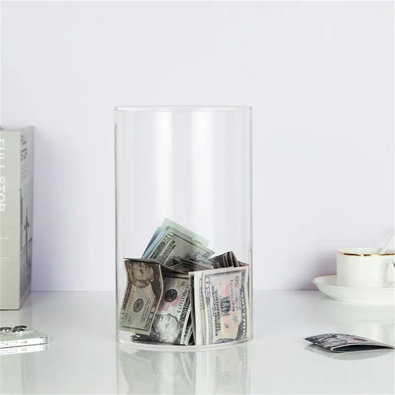 Clear Savings Box Acrylic Money Bank Large Capacity Coin Unopenable Qme