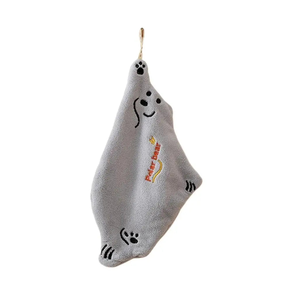 Polar Bear Coral Velvet Hand Towel Kitchen Bathroom Ultra Soft Qme Gray