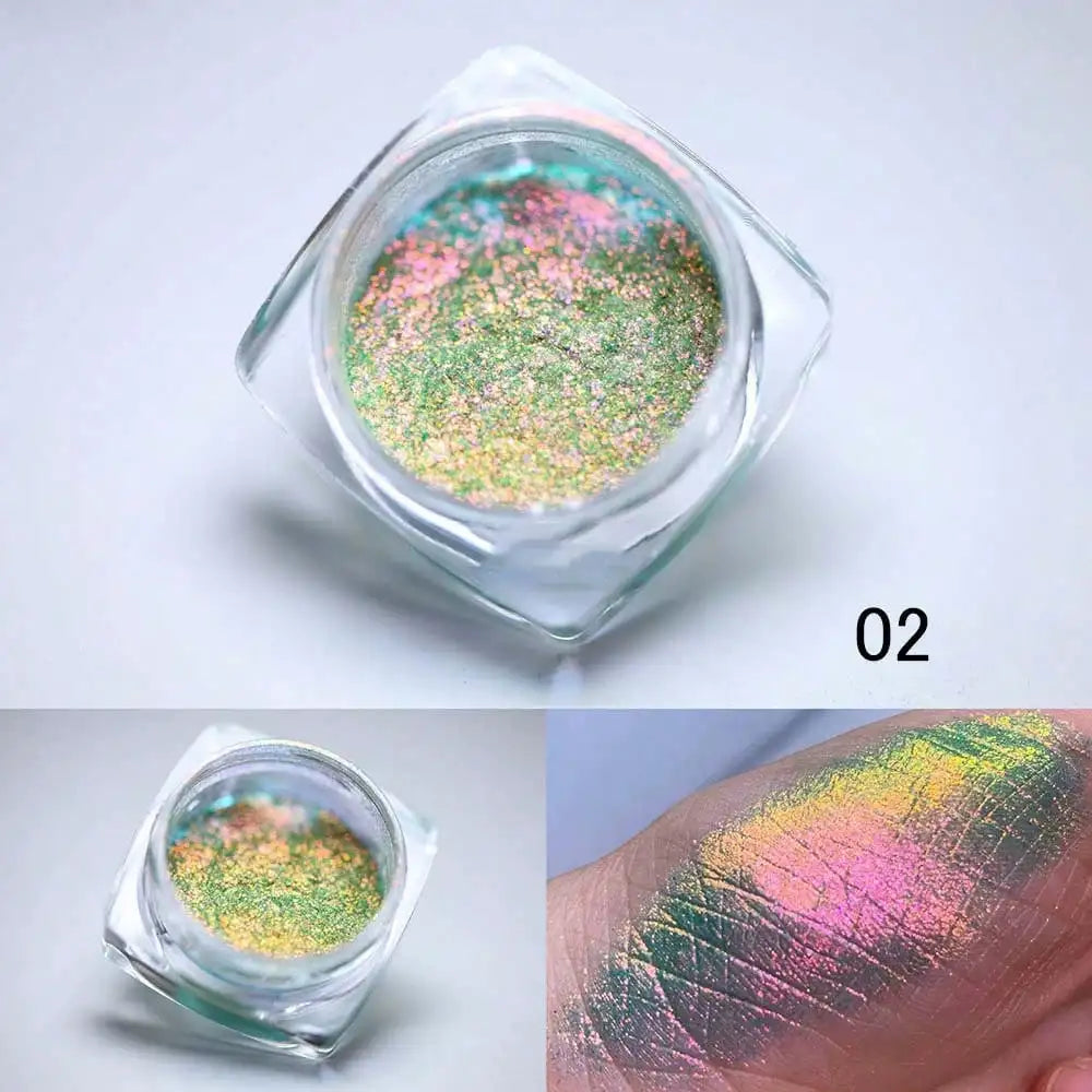 Y2K Polarized Nail Powder Hypoallergenic Chameleon Glitter Art Aurora Qme 2