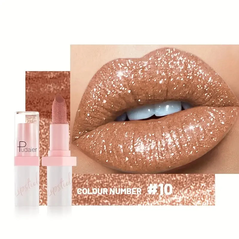 Glitter Shine Pearl Lipstick Long-lasting Waterproof Metallic Lip Qme 10