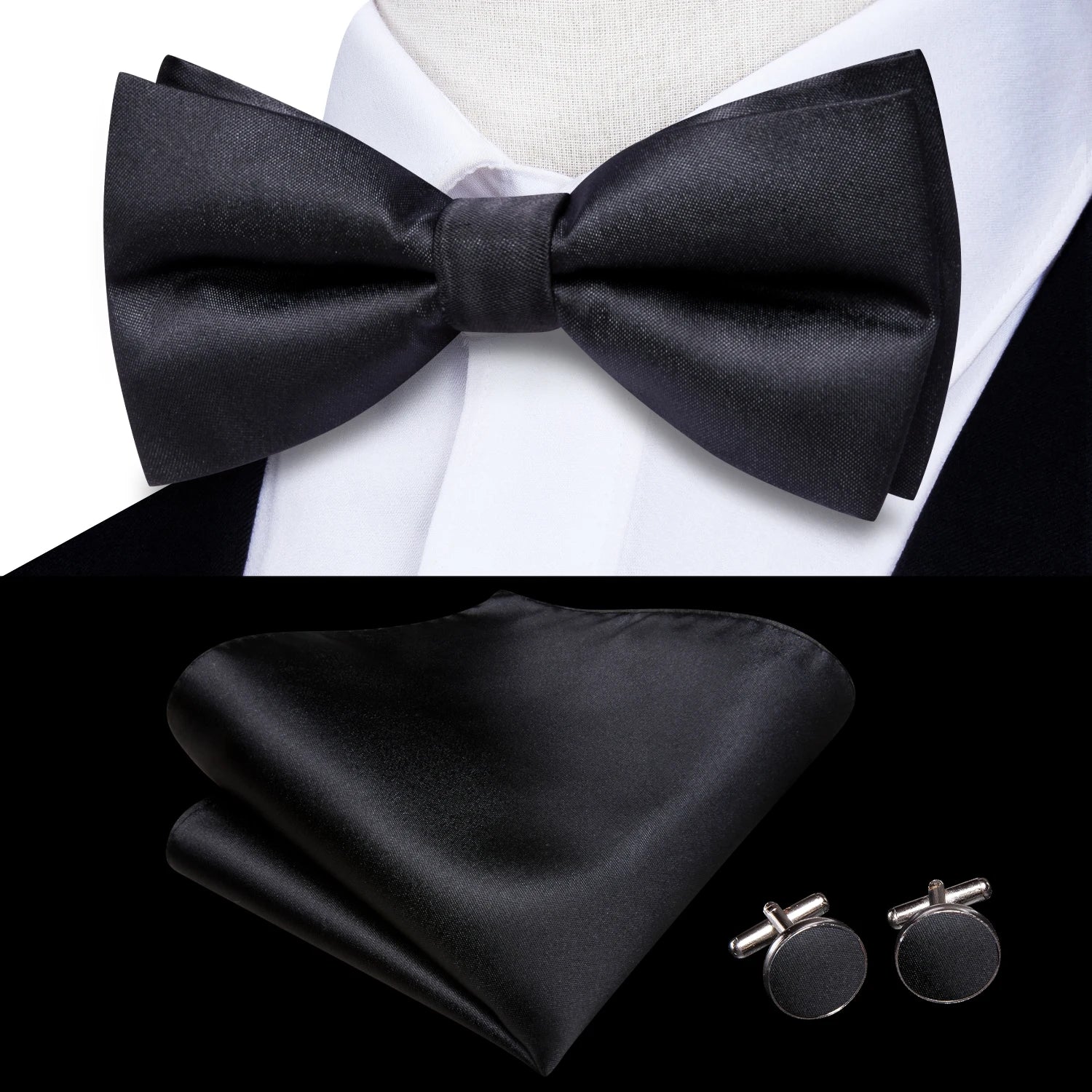 Hi-tie Dusty Pink Silk Mens Solid Sage Green Pre-tied Bow Tie Hanky Qme LH-2588