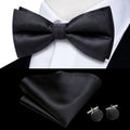 Hi-Tie Pea Green Silk Mens Striped Pre-tied Bow Tie Hanky Cufflinks Set Butterfly Knot Bowtie for Male Wedding Business Qme LH-2588