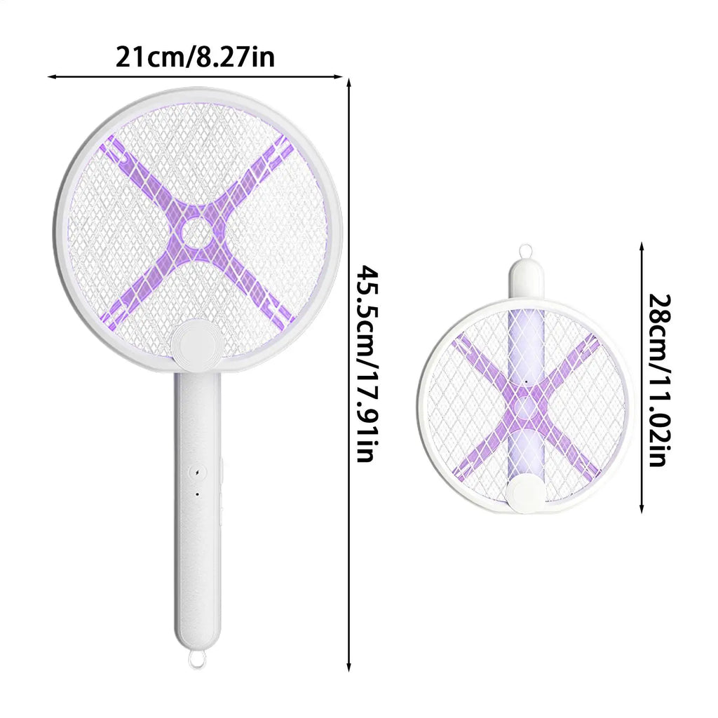 Electric Fly Swatter Rechargeable 2-in-1 Foldable Gnat Zapper Racket With Attractant Light Portable Electric Fly Swatter For Qme