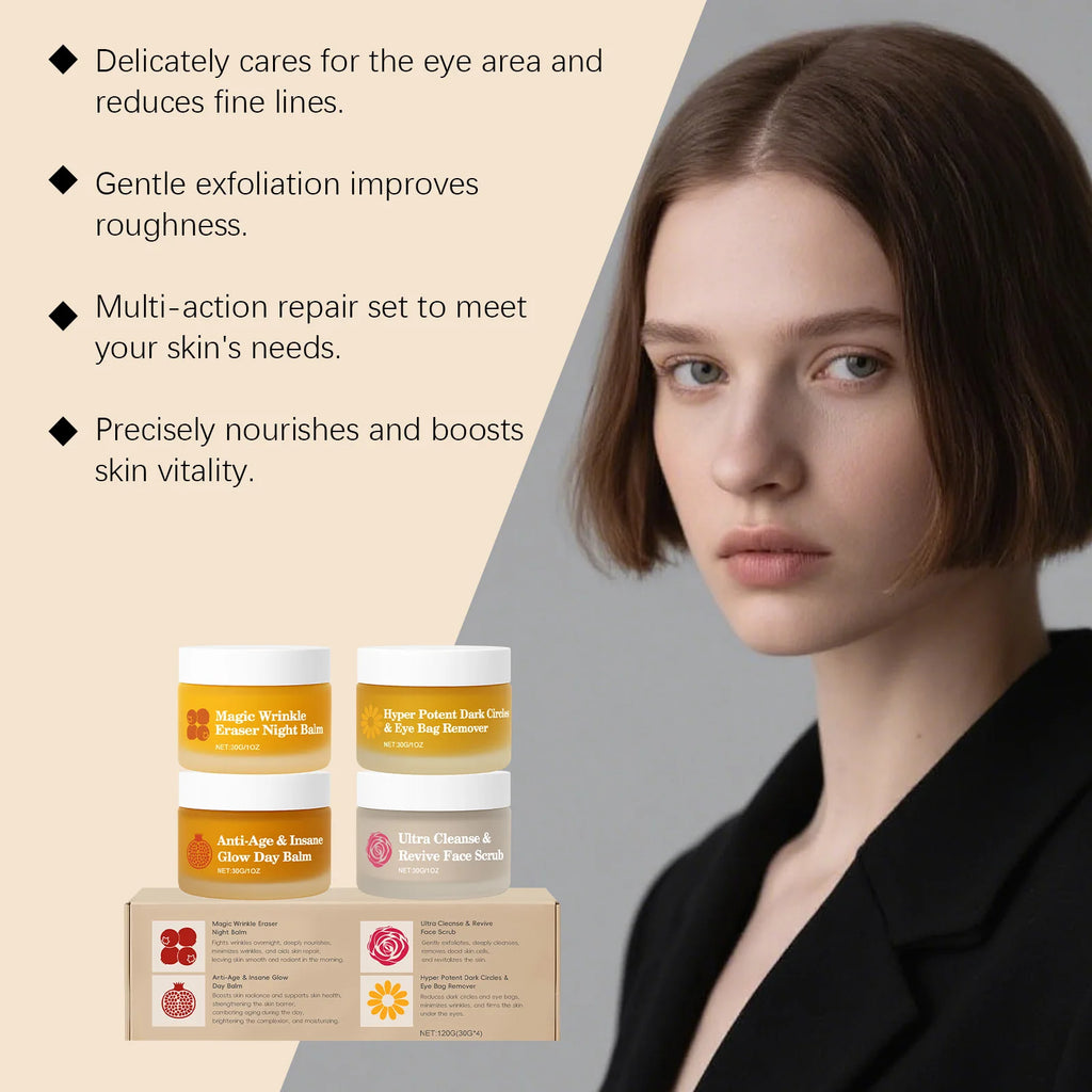 Day Night Skincare Set Firming Moisturizing & Skin Barrier Repair Cream Tightening Brighten Face Scrub Nourishing Eye Care Combo Qme