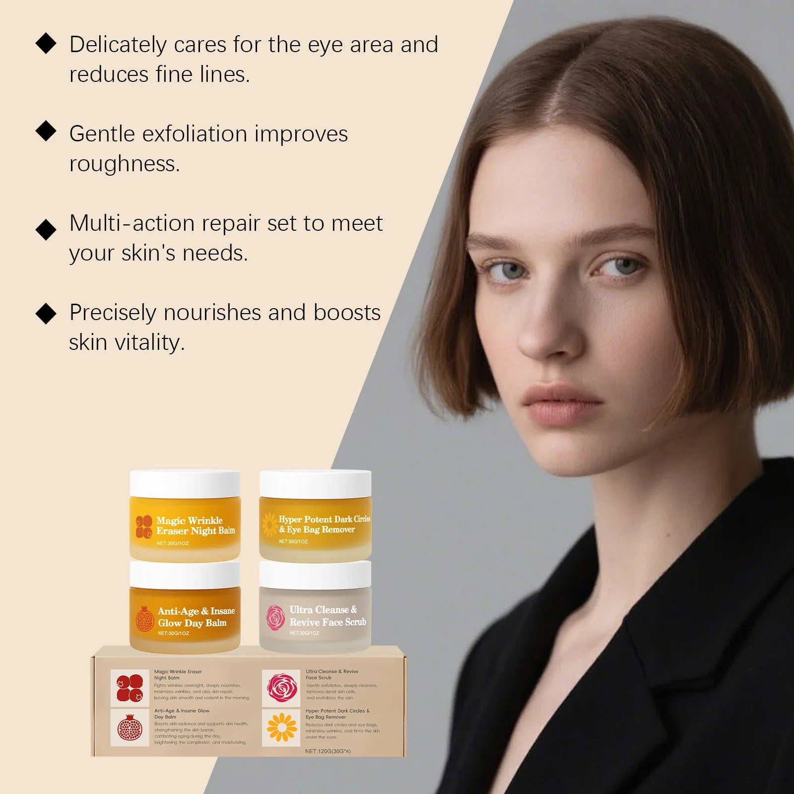 Day Night Skincare Set Firming Moisturizing & Skin Barrier Repair Cream Tightening Brighten Face Scrub Nourishing Eye Care Combo Qme