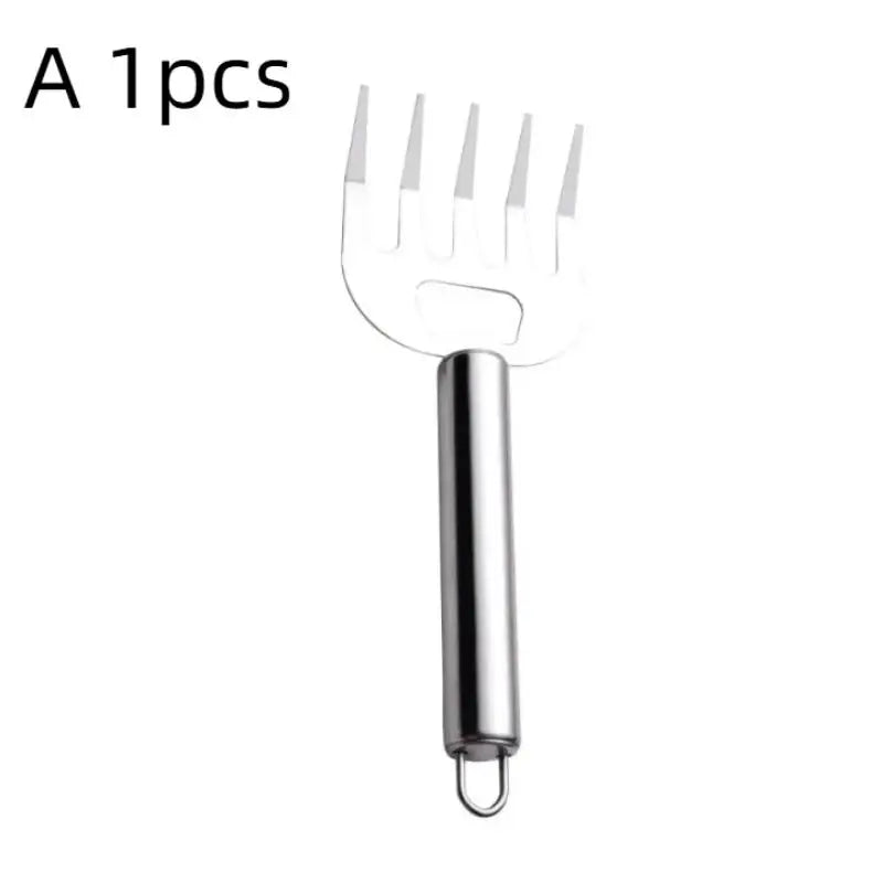 1 Stainless Steel Meat Cutter Finger Protector Fork Wooden Handle Qme A