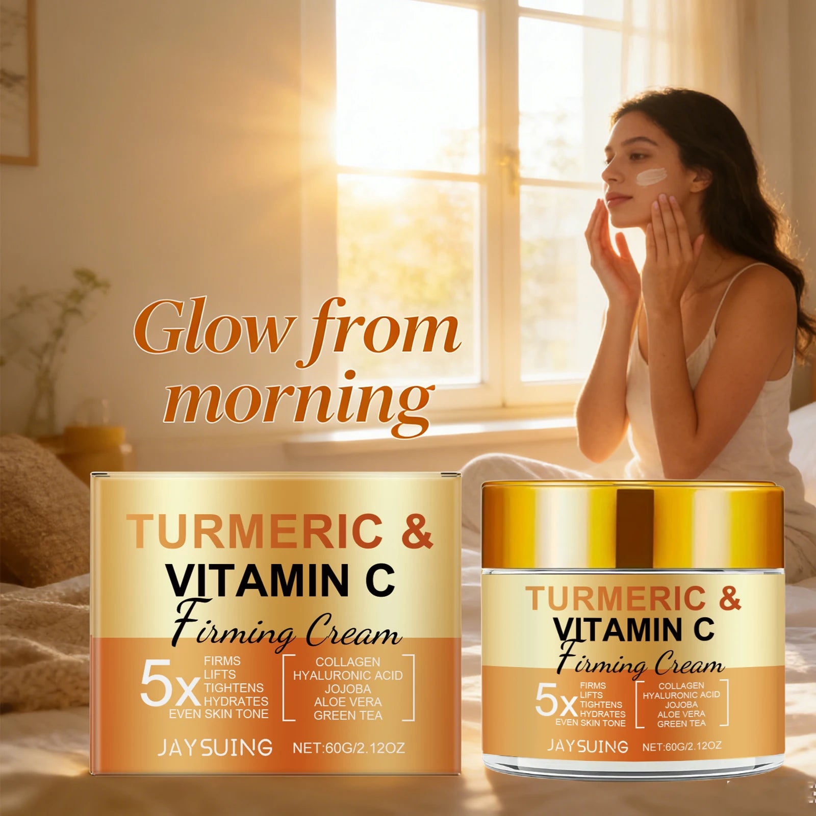 Jaysuing Turmeric Firming Face Cream Fade Fine Lines Brighten Skin Tone Reduce Dark Spots Collagen Moisturizing Facial Cream 60g Qme