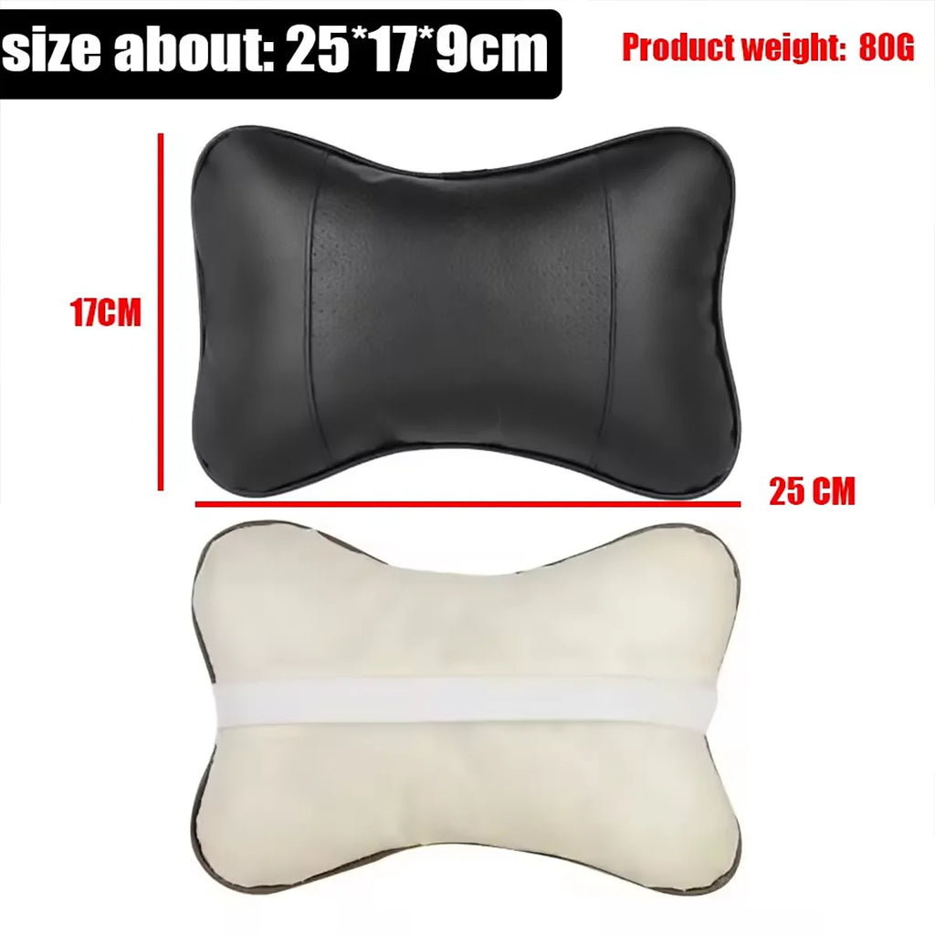 Car Neck Pillow Leather Headrests Both Sides Relieve Headaches Filled Qme