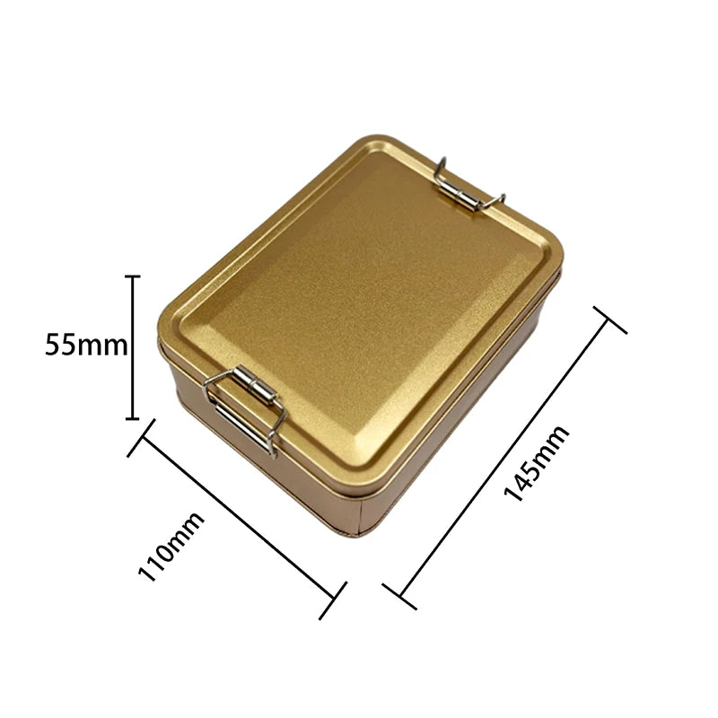 Rectangular Tinplate Cookie Tins Box Lid Dustproof Home Kitchen Qme M Gold