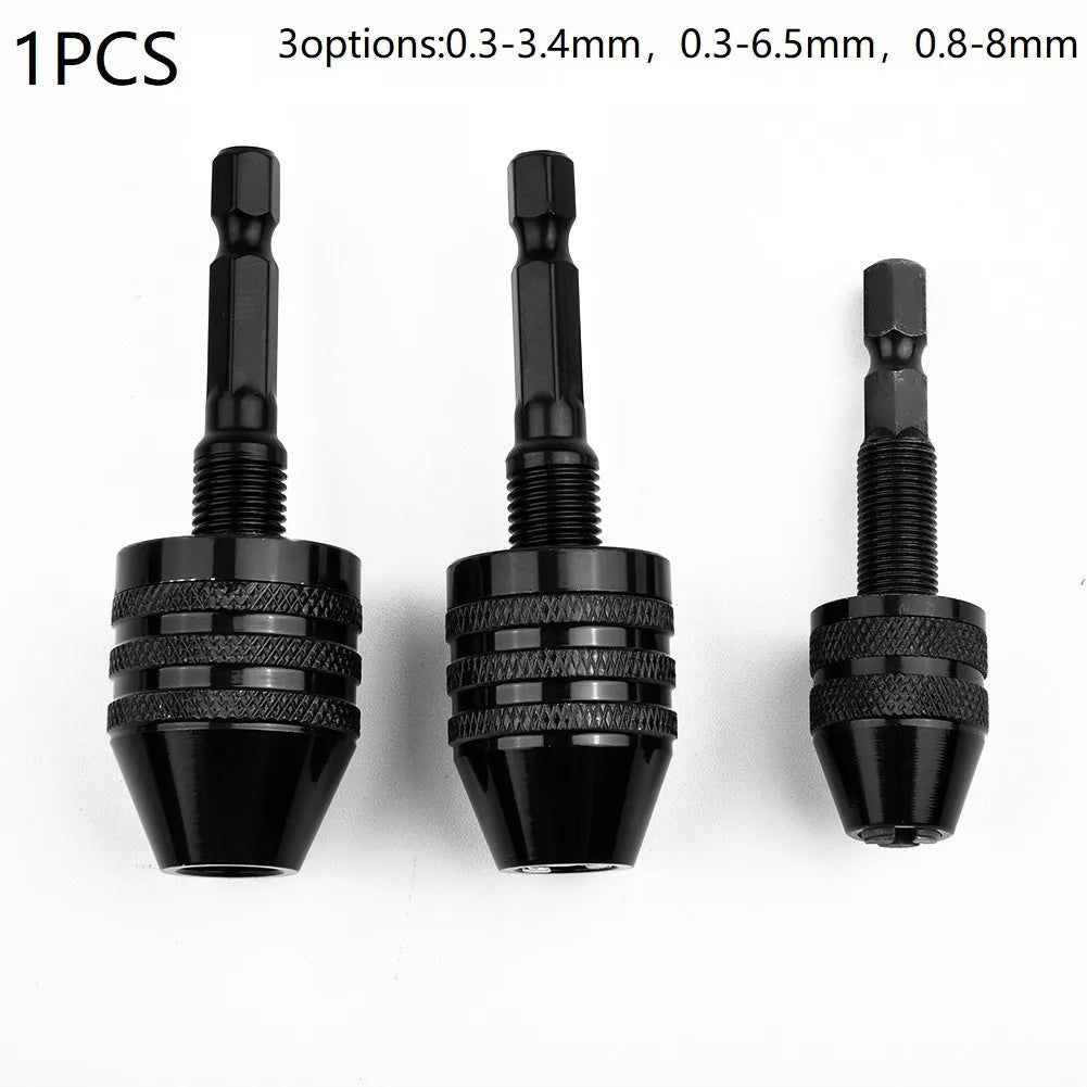 1/4" Keyless Drill Chuck Conversion 0.3-3.4mm 0.3-6.5mm 0.8-8mm Hex Shank Adapter Drill Bit Quick Change Driver Converter Qme