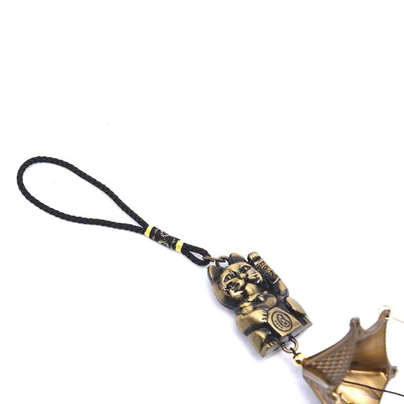 Lucky Cat Feng Shui Pendant Metal Copper Wind Chime Door Decoration Qme