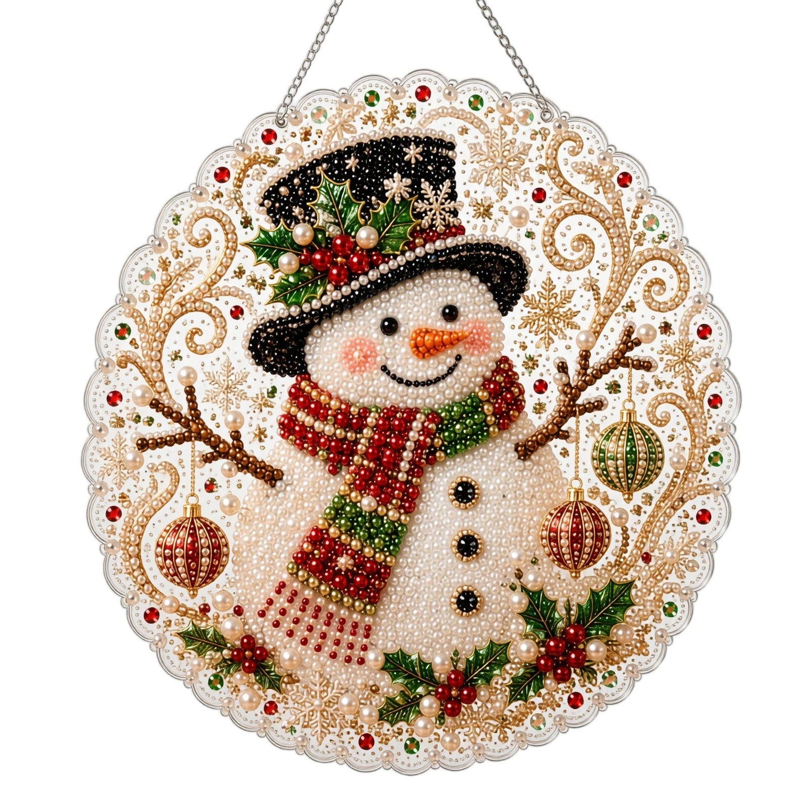 Christmas Scene Pearl and Diamond Hanging Handmade Material Kit DIY Set for Holiday Home Store Decor Creative Gift Qme E One Size