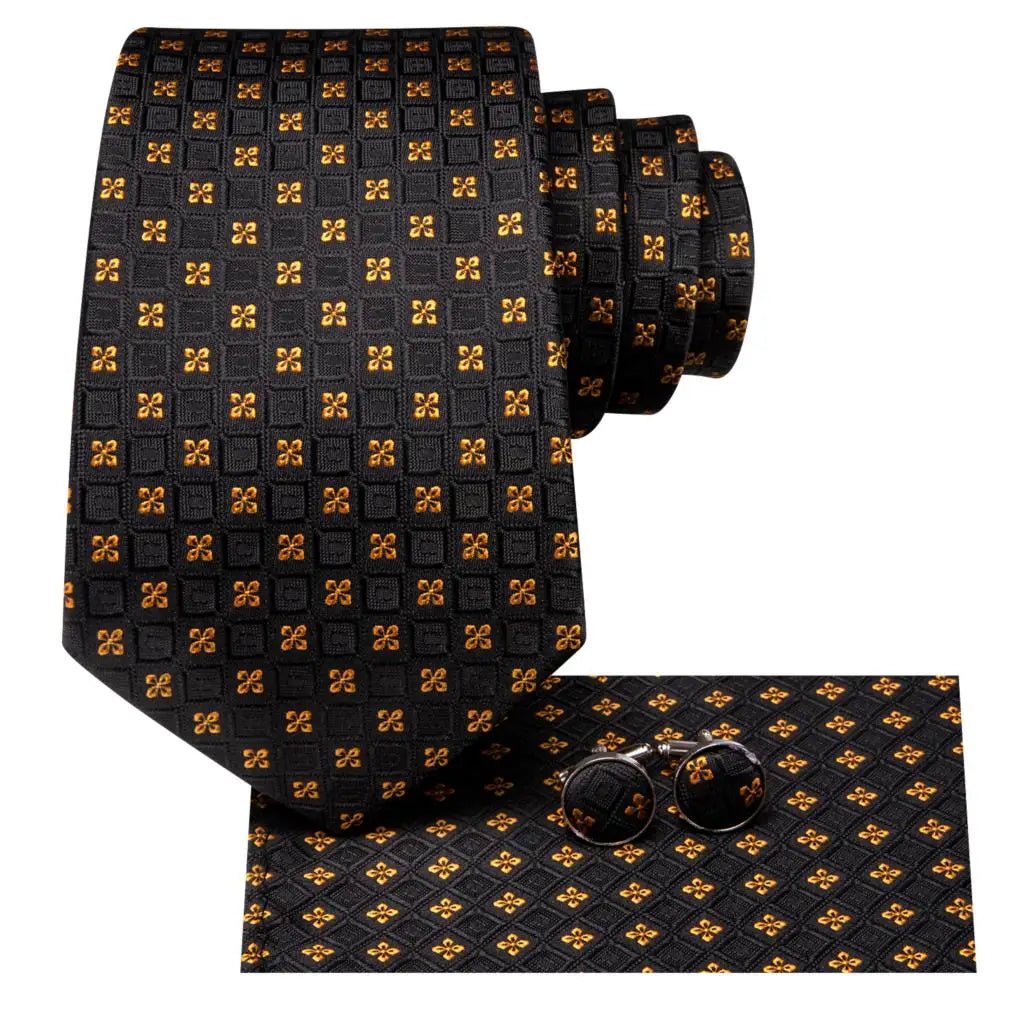 Hi-tie Psialey Black Gold Silk Elegant Tie Men Groom Wedding Necktie Qme