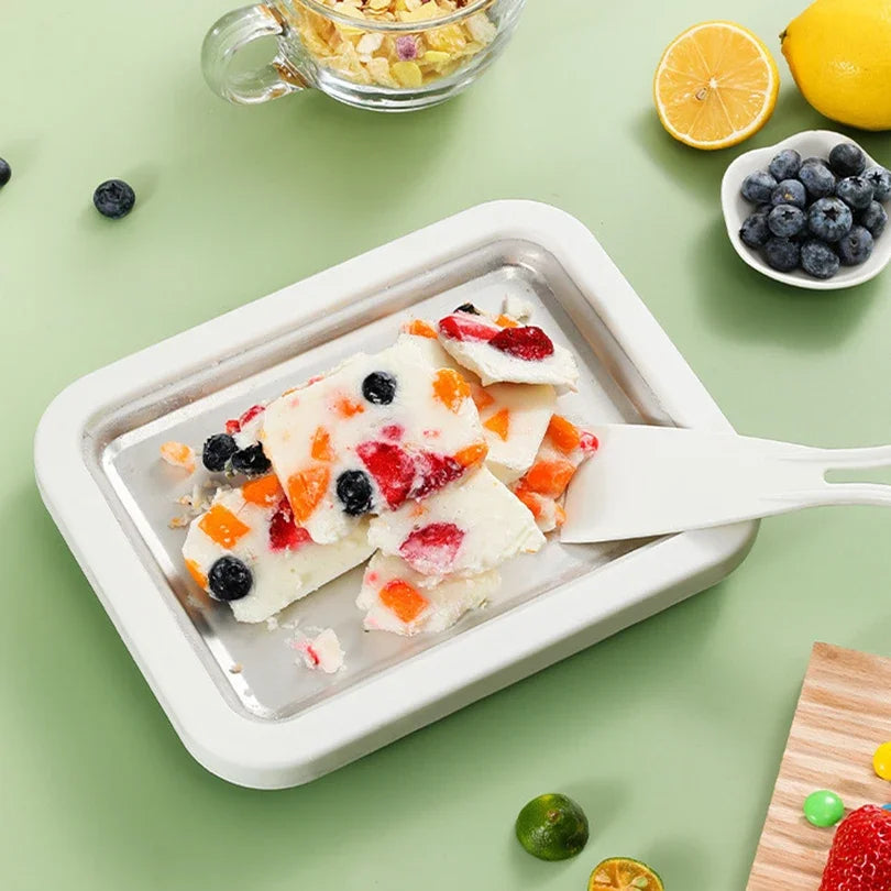1PC Ice Cream Maker Stainless Steel Square Manual Ice Machine Instant Cold Plate With Dual Scrapers for Making Rolled Ice Cream Qme