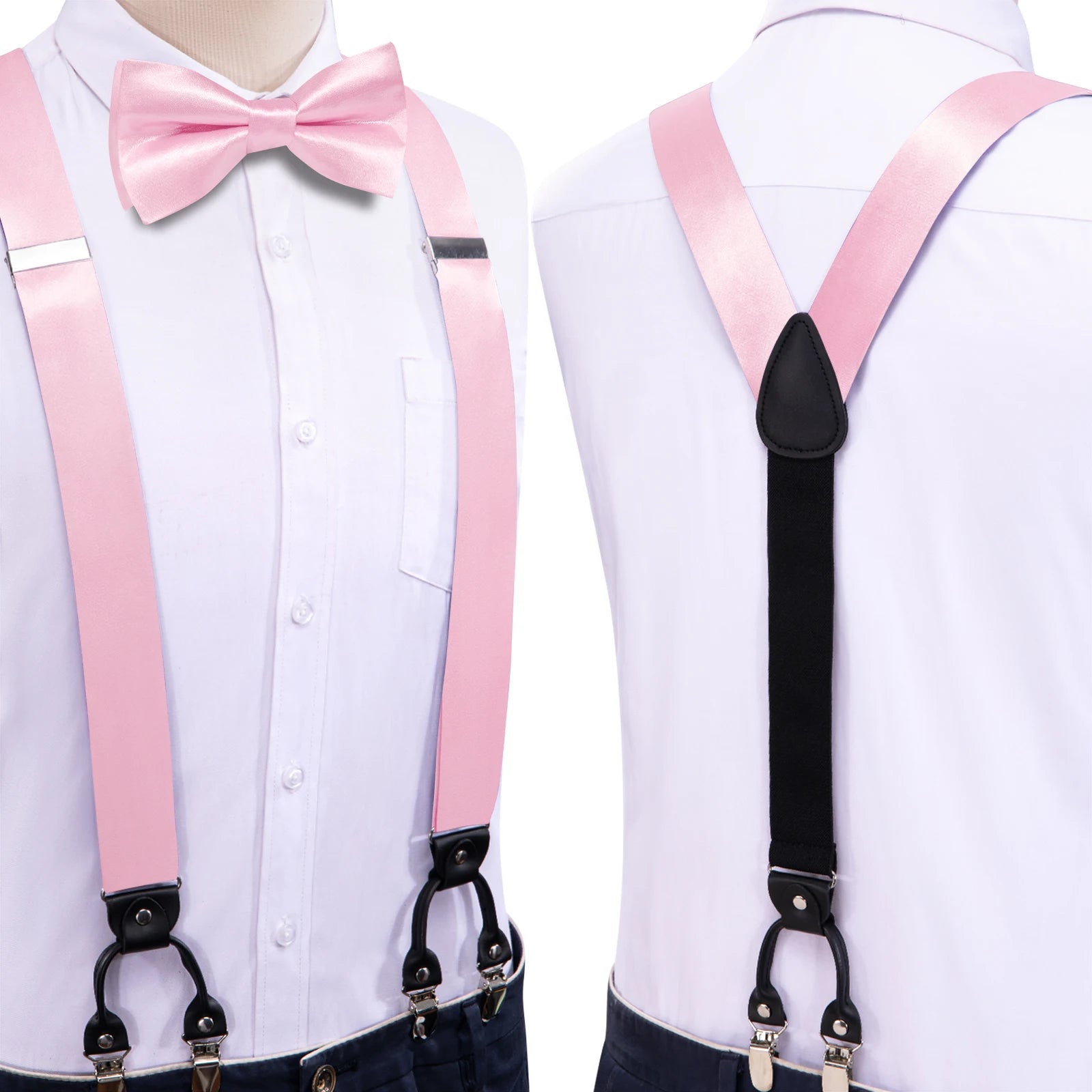 Hi-tie Silk Mens Braces Bowtie Hanky Cufflinks Y Back Clip Adjustable
