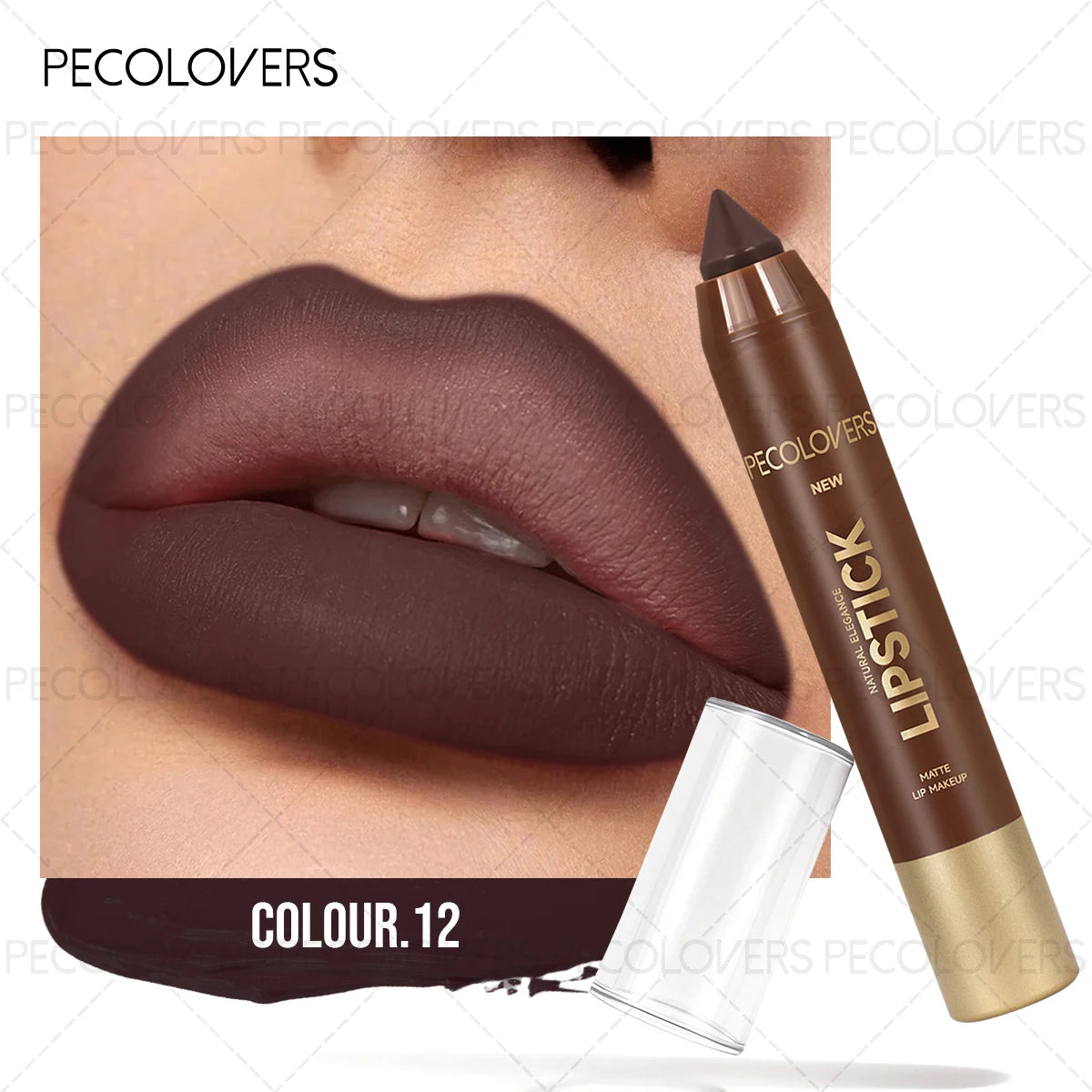 Matte Lipstick Rotating Design Beautiful Appearance Wine Red Brown Qme 12