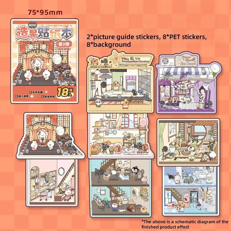 Mini Scenery Sticker Book DIY Handbook Material Miniature Scene Qme A3