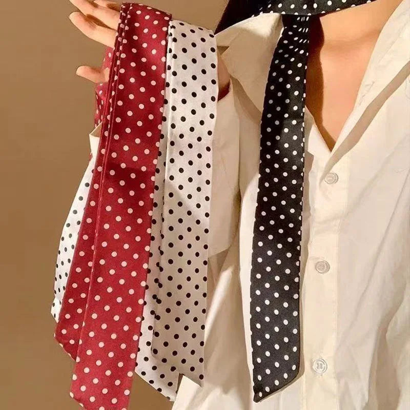 Retro Polka Dot Long Silk Scarf Ribbon Fashion Ins Versatile Qme