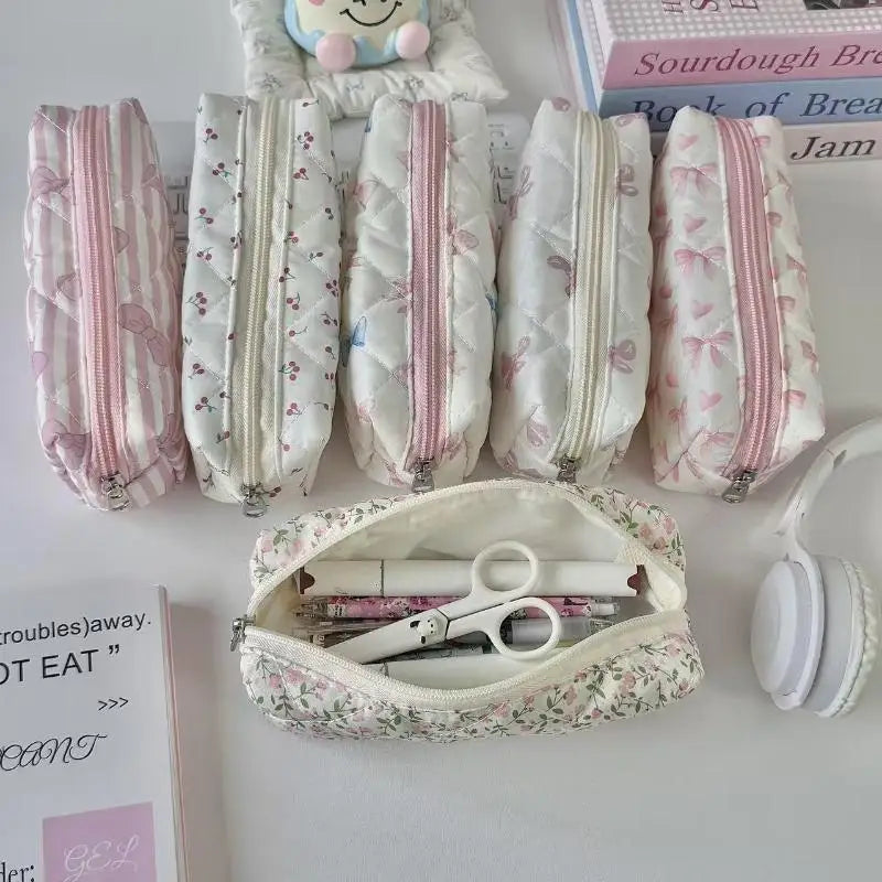 Cute Butterfly Knot Cherry Blossoms Pencil Case Large Capacity Qme
