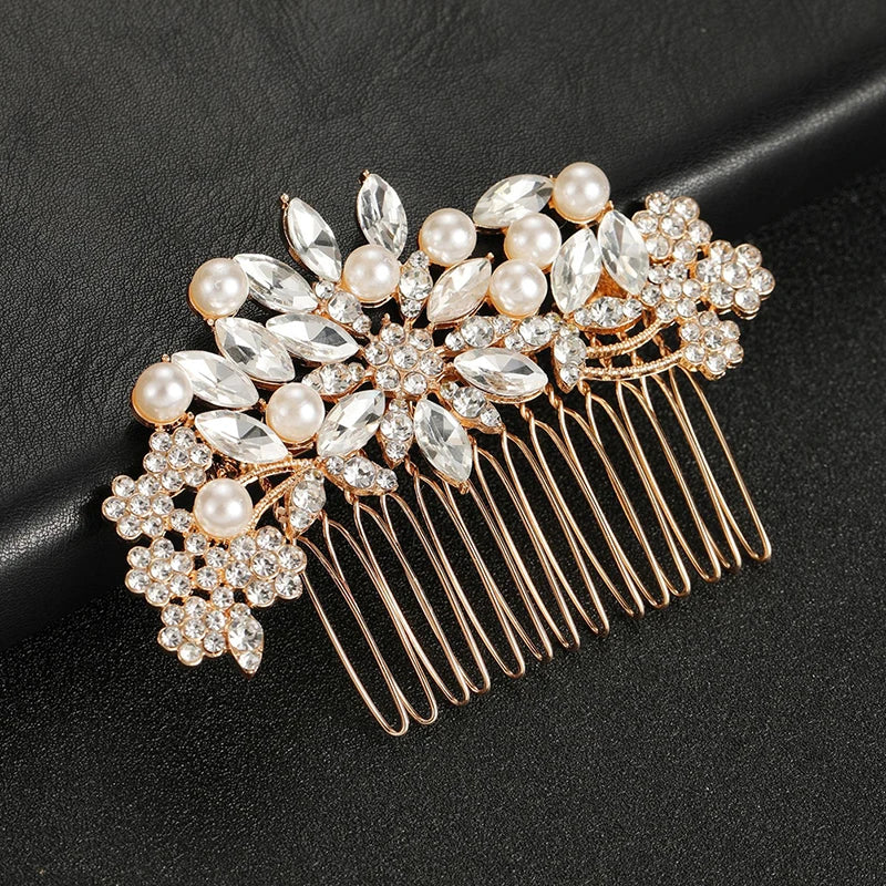 Rhinestone Pearl Bride Wedding Hair Comb Side Bridal Clips Qme