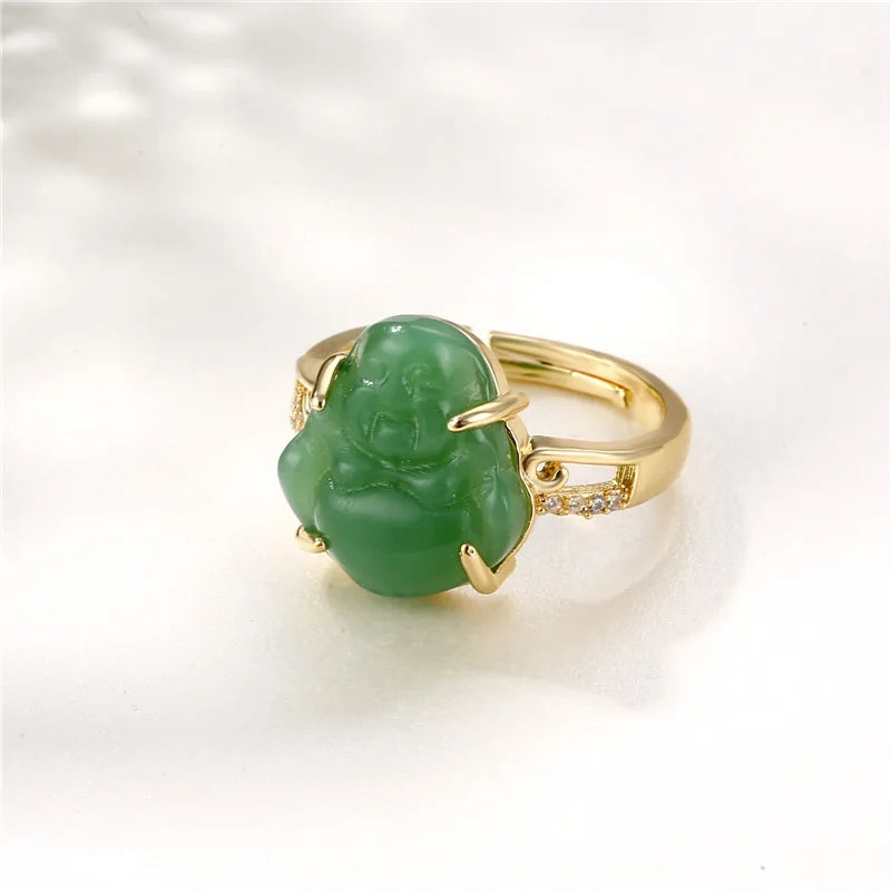 Maitreya Buddha Natural Jade Ring Tunable Religious Blessing Ring for Men and Women Buddhist Fashion Jewelry Accessories Gifts Qme