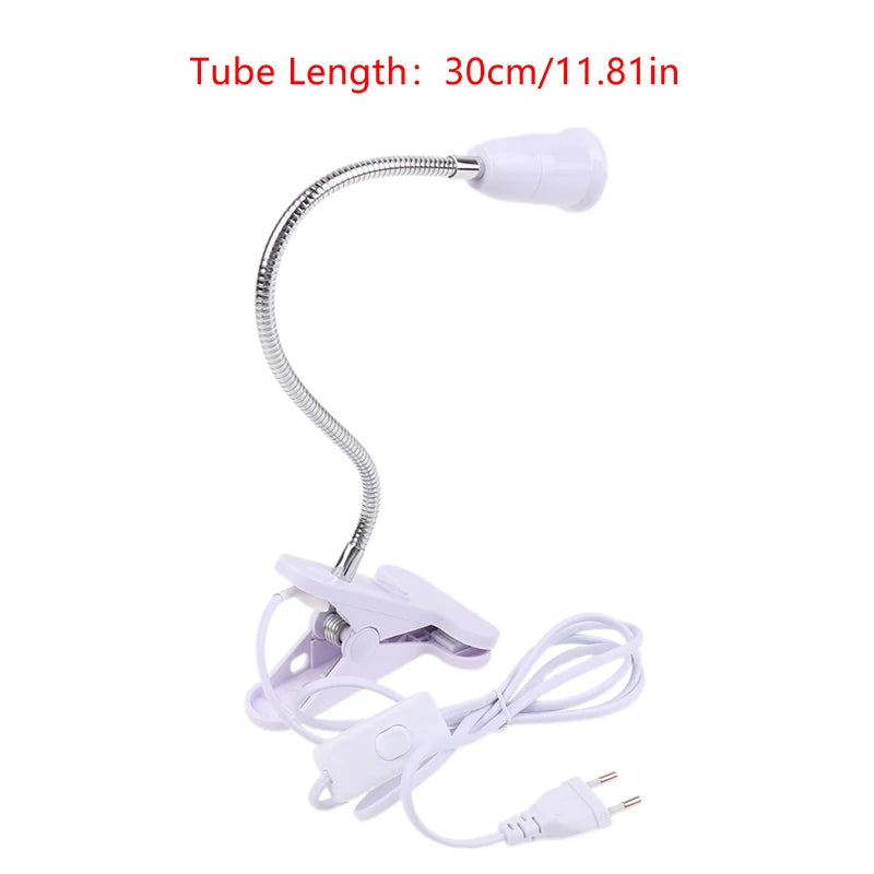 1 8M E27 Clamp Lamp Socket 360 Rotatable EU Plug Switch Wire Hanging Qme White