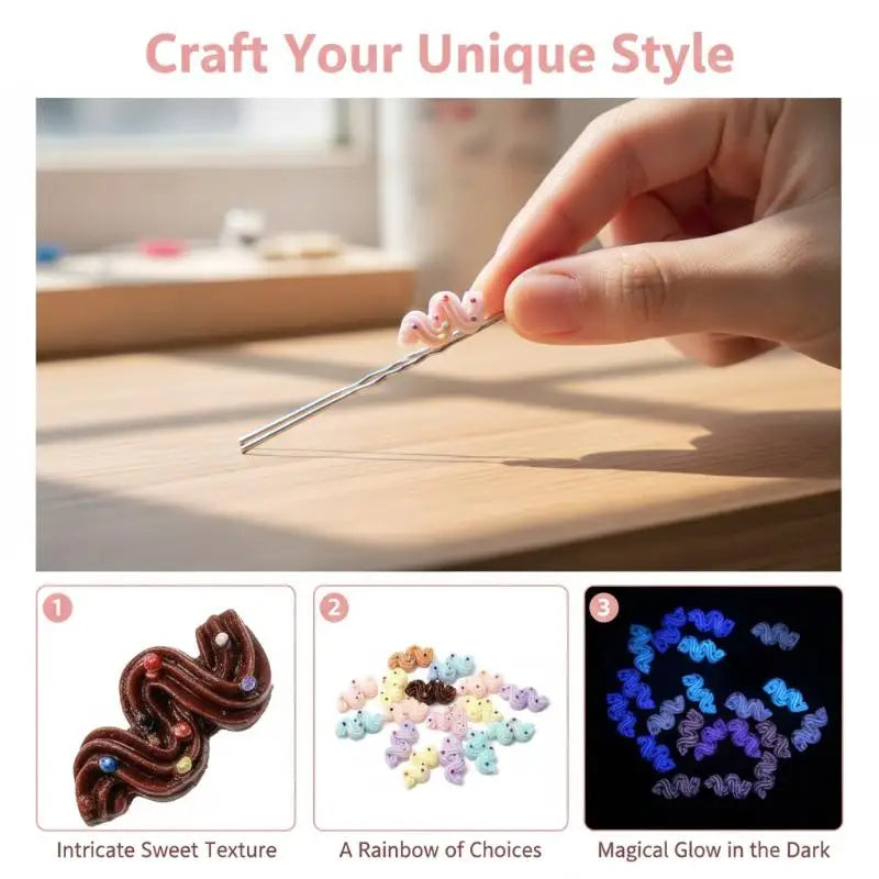 20PCS Cute Cream Strip Nail Art Parts New Mixed Colors Luminous Resin Nail Charms Ice Cream Nails Decoratioon 3D Accessories DIY Qme