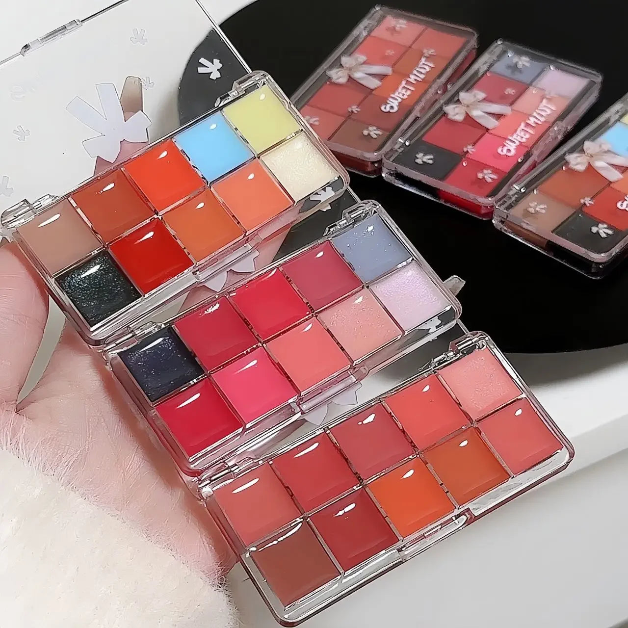 Bow 10Color Jelly Lip Gloss Palette Makeup Moisturizing Liquid Lipstick Palette Raspberry Red Jelly Transparent Lip Glaze Tinted Qme