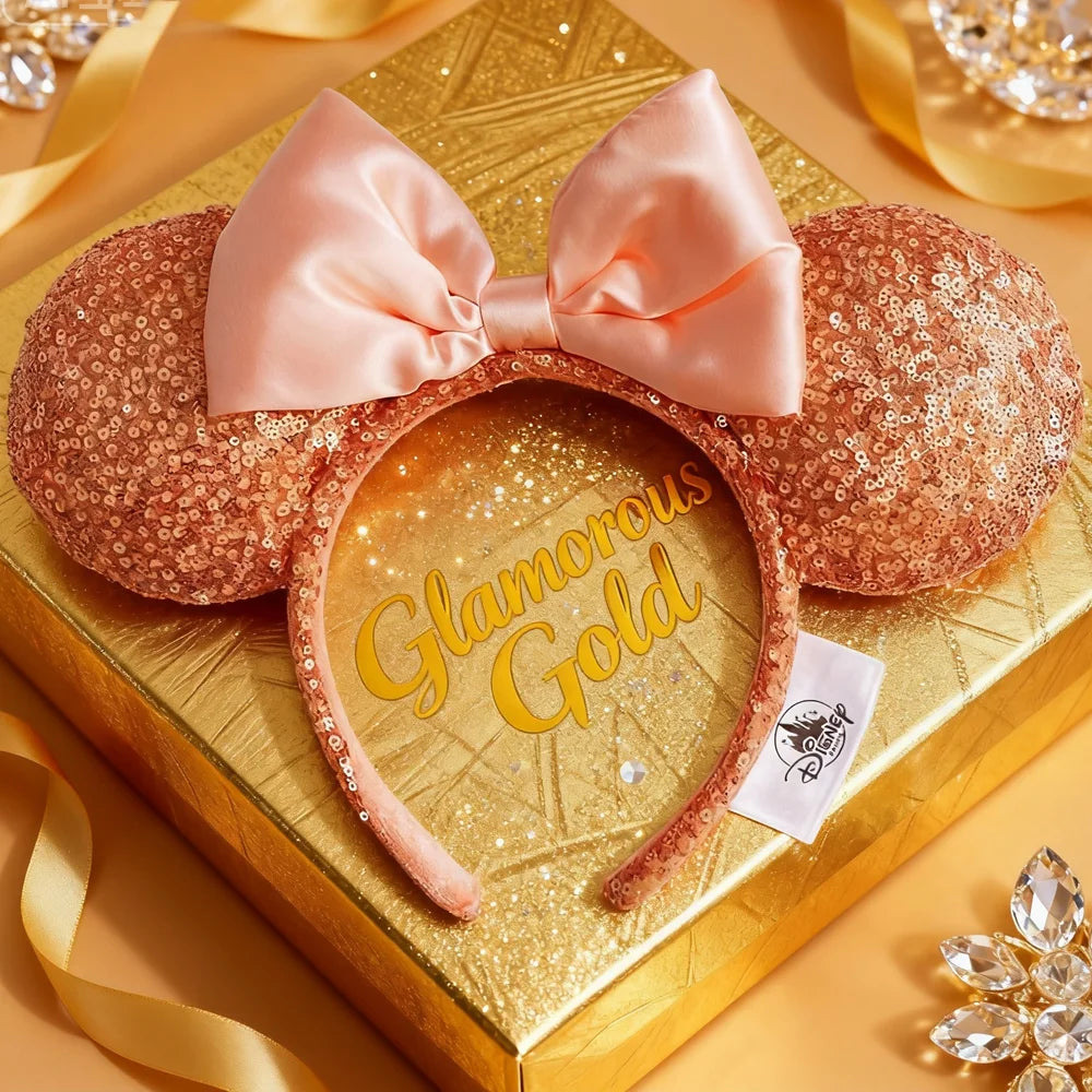 Mickey Mouse Ears Headbands Shiny Bow Glitter Princess Party Decoration Cosplay Hair Accessories Hairband for girl Women Adult Qme