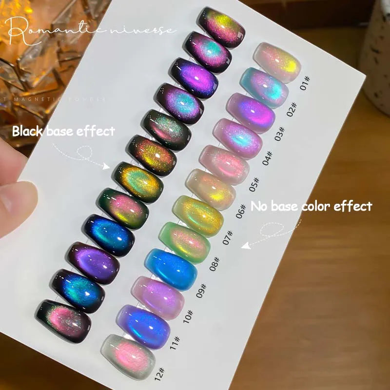 Double Light Romantic Cat Eye Magnetic Gel Nail Polish Sparkling Rainbow Colorful Soak Off Nail Art Gel Varnish Semi Permanent Qme