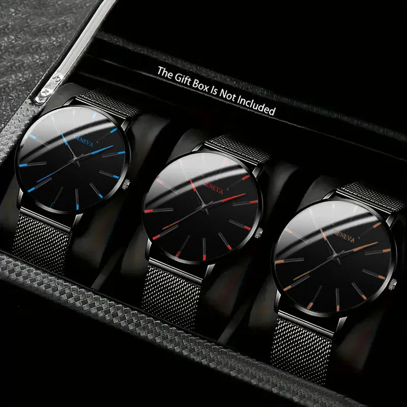 Top Brand Fashion Minimalist Ultra-thin Watch Men's Business Stainless Steel Strap Steel Mesh Quartz Watch Relogio Masculino Qme 3pcs Without box