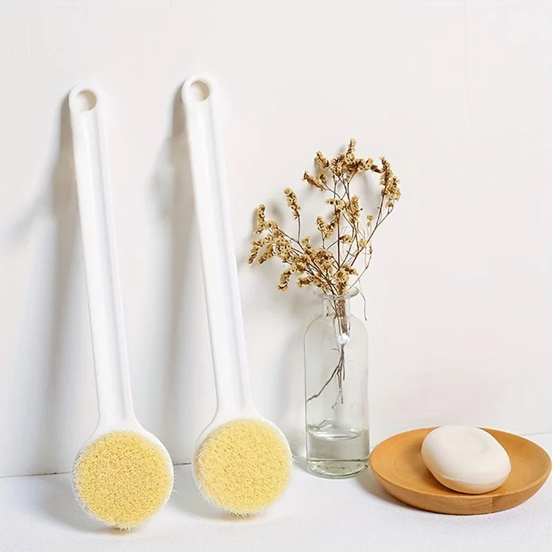 Bath brush with long handle and soft bristles, bath brush with rubbing back, back cleaning brush, bath brush Qme WHITE