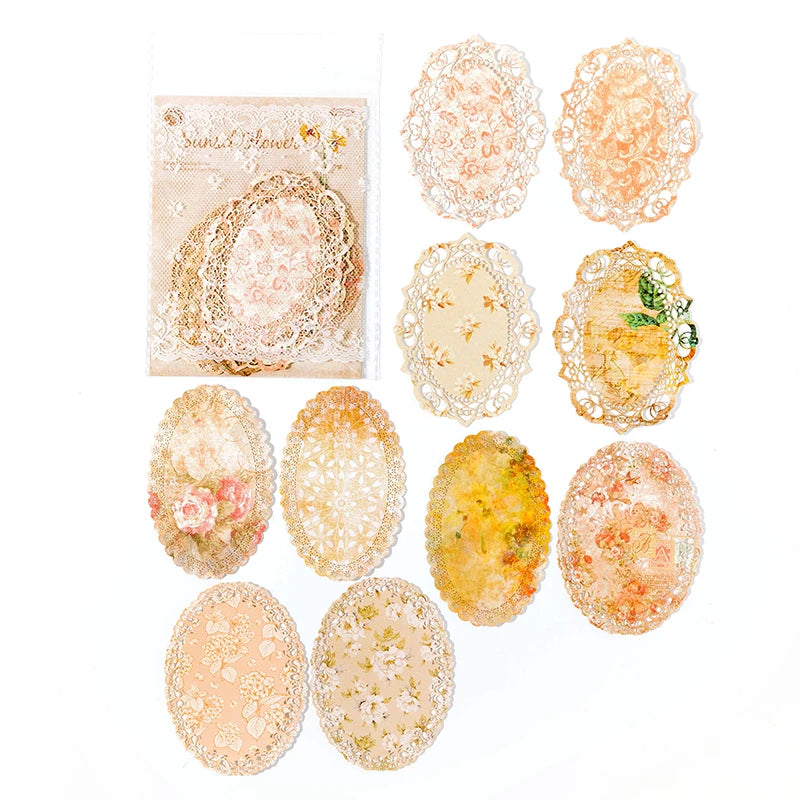 10 pcs Vintage Broken flower hollowed out lace paper Decorative Diy Scrapbooking Diary Album junk journal Collage material Qme E