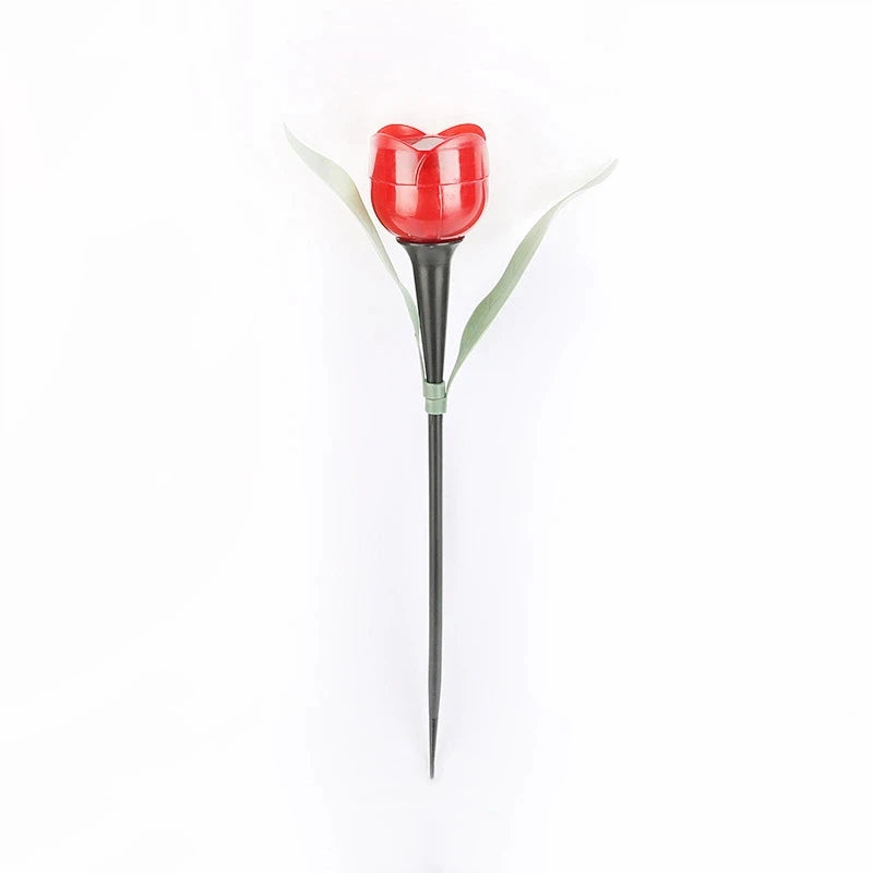 Garden Tulip Flower Shape LED Solar Powered Waterproof Tube Lawn Qme Red