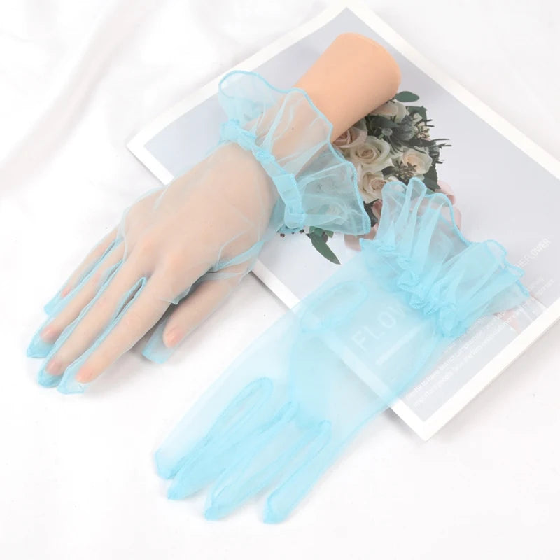Sexy Transparent Lace Black White Gloves Solid Fashion Women Drive Qme SKY BLUE