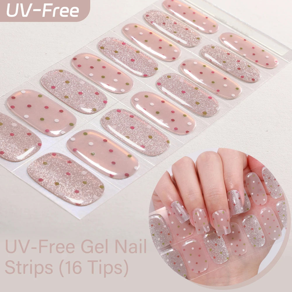 16Tips Full Cover Nail Stickers Sparkling Cat Eyes Polka Dot UV-Free Qme CMK-0098