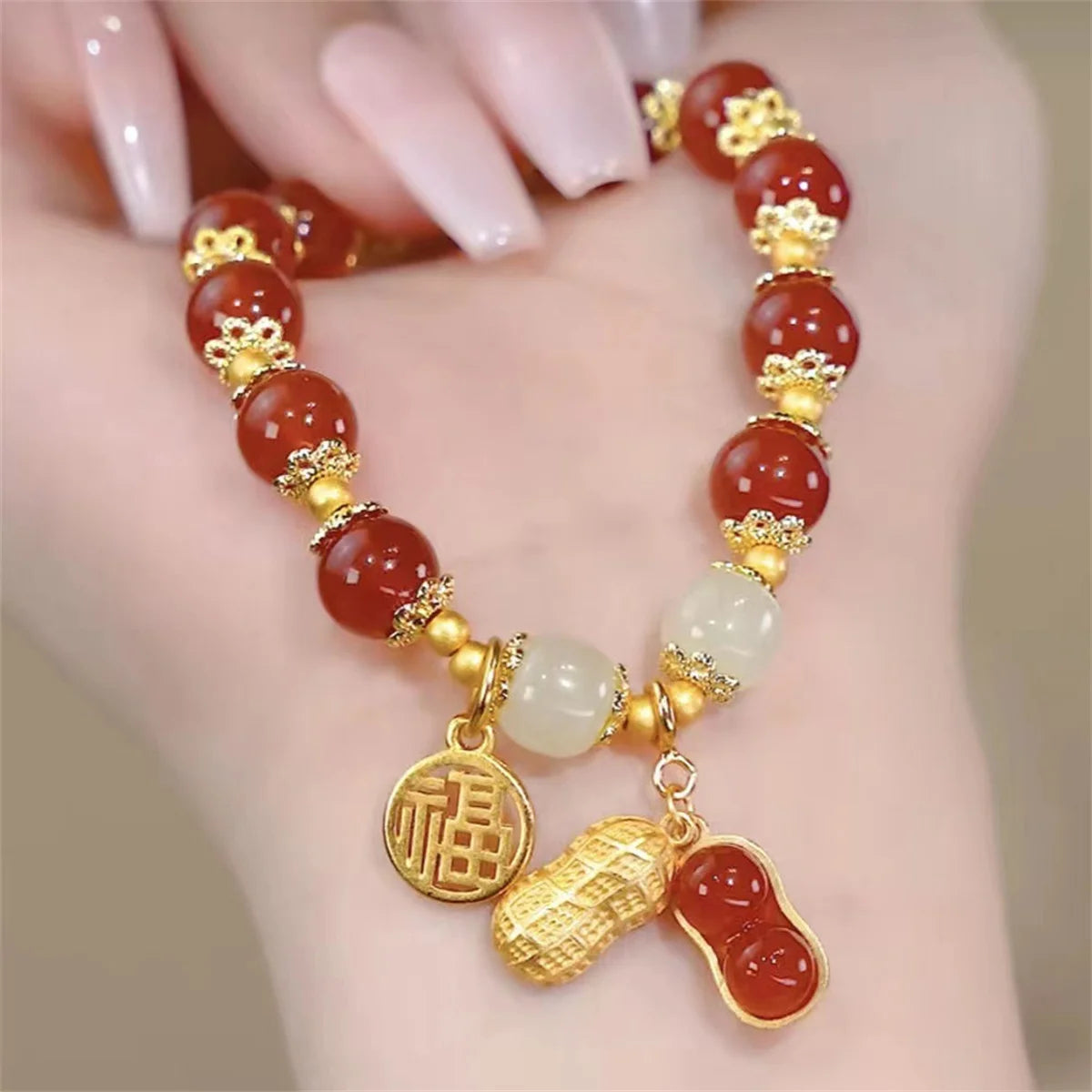 b05 Chinese Style Green Hetian Jade Bracelet For Women Vintage Gold Color Leaves Double Layer Beaded Bracelet Jewelry Gifts Qme