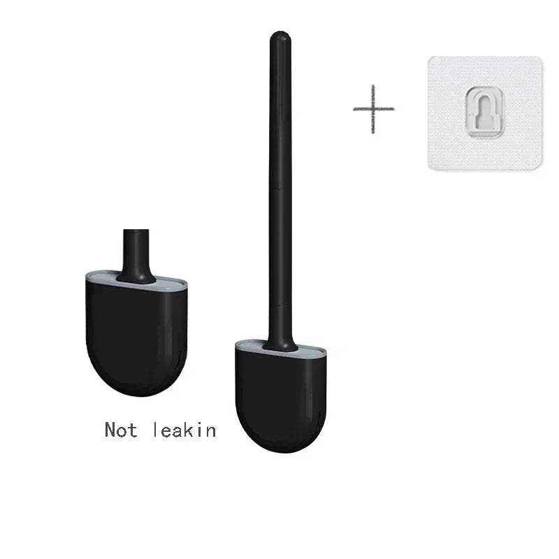 Wall Mounted Silicone Toilet Brush Set Flexible Flat Head Toilet Bowl Cleaner Brush for WC Bathroom Cleaning Dead Ends & Corners Qme black