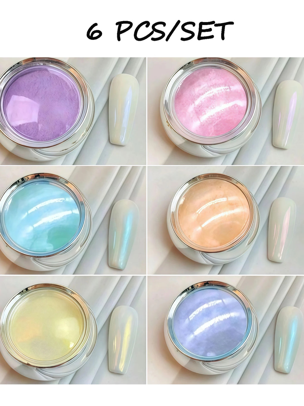 Aurora Pearl Mirror Nail Powder 6 Chrome Metallic Effect Chameleon Qme