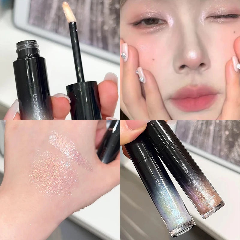 Glitter Liquid Eyeshadow Holographic Shimmer Ice Blue Pink Quick-drying Wet Look Tears Highlight Eye Makeup Non-flying powder Qme 01