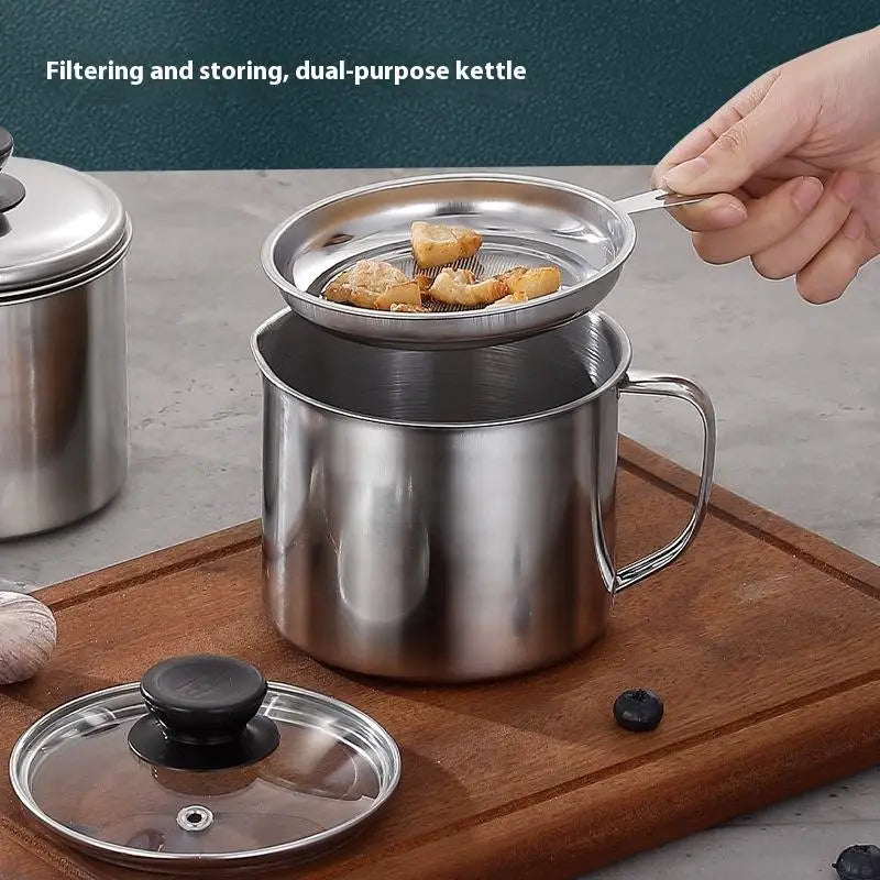 Stainless Steel Oil Strainer Pot Container Jug Storage Can Filter Qme