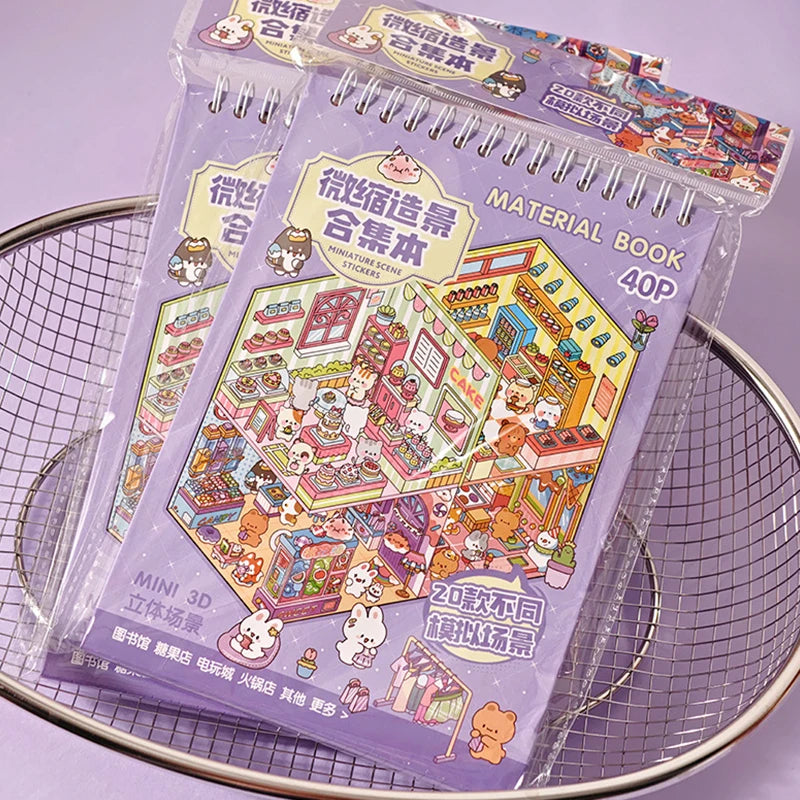 Sticker Book 3D Diorama Quiet Crafts Miniature House Scenes Visual Qme