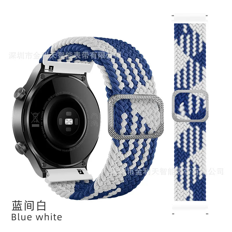 Elastic Nylon Braided Watch Band Adjustable Strap For Samsung Galaxy Watch 3 Huawei Watch 20MM 22MM 45MM 46MM Qme Blue White 20mm