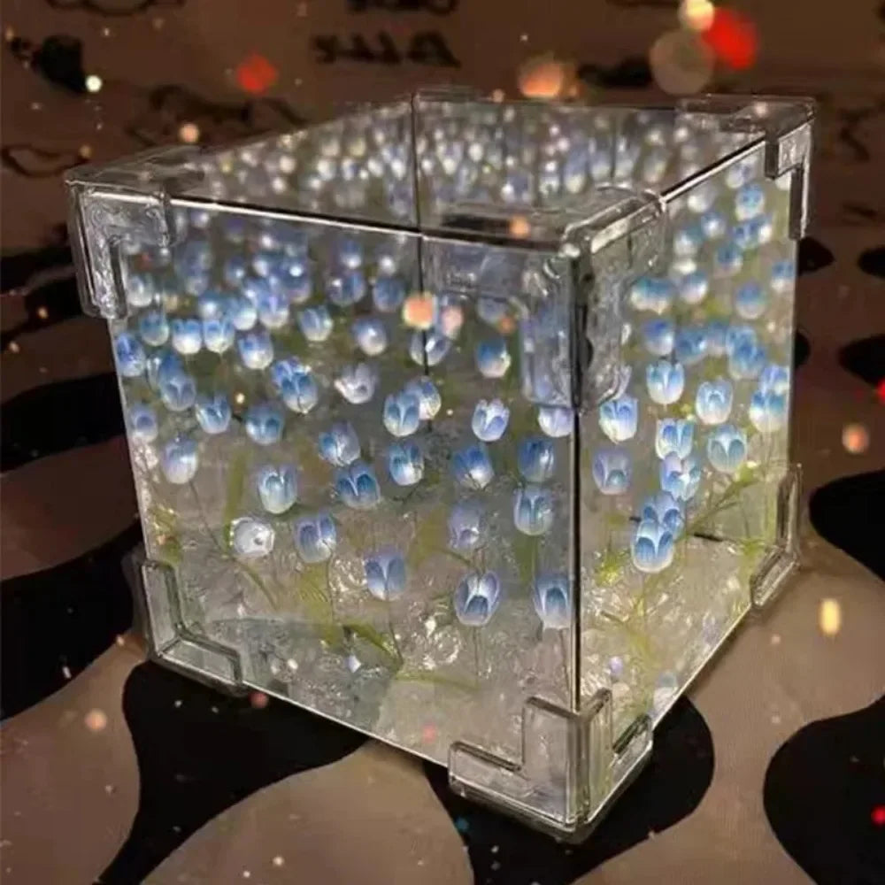 Creative Diy Tulip Flower Sea Cube Three-dimensional Small Night Lamp Qme