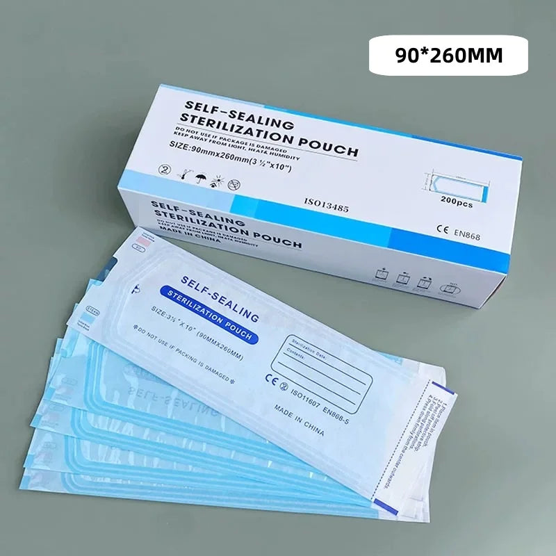 200pcs/box Self-sealing Sterilization Pouches Bags 5 Sizes Medical-grade Bag Disposable Tattoo Accessories Supplies Qme 200pcs 90 x 260mm